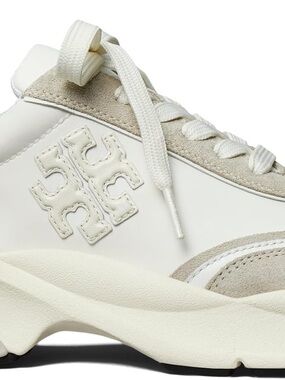 Tory Burch Cream and Beige Leather Suede Sneakers